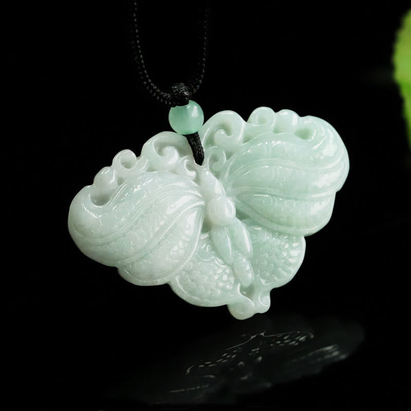 Buddha Stones Jade Butterfly Prosperity Necklace Pendant - image 3