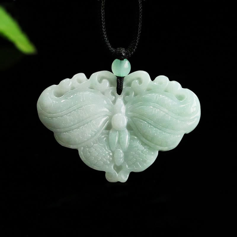 Buddha Stones Jade Butterfly Prosperity Necklace Pendant - image 1