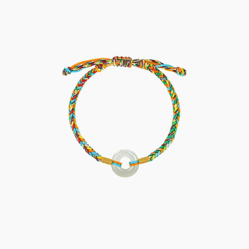 Buddha Stones Handmade Peace Buckle Jade Prosperity 925 Sterling Silver Colorful Rope Bracelet - Children's Style(Wrist Circumference 11-13cm) - image 8