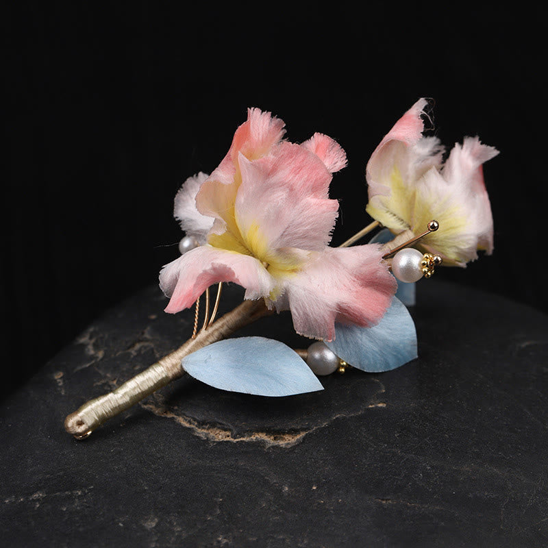 Buddha Stones Handcrafted Silk Art Pink Iris Flower Protection Brooch - Pink Iris About 7cm - image 0
