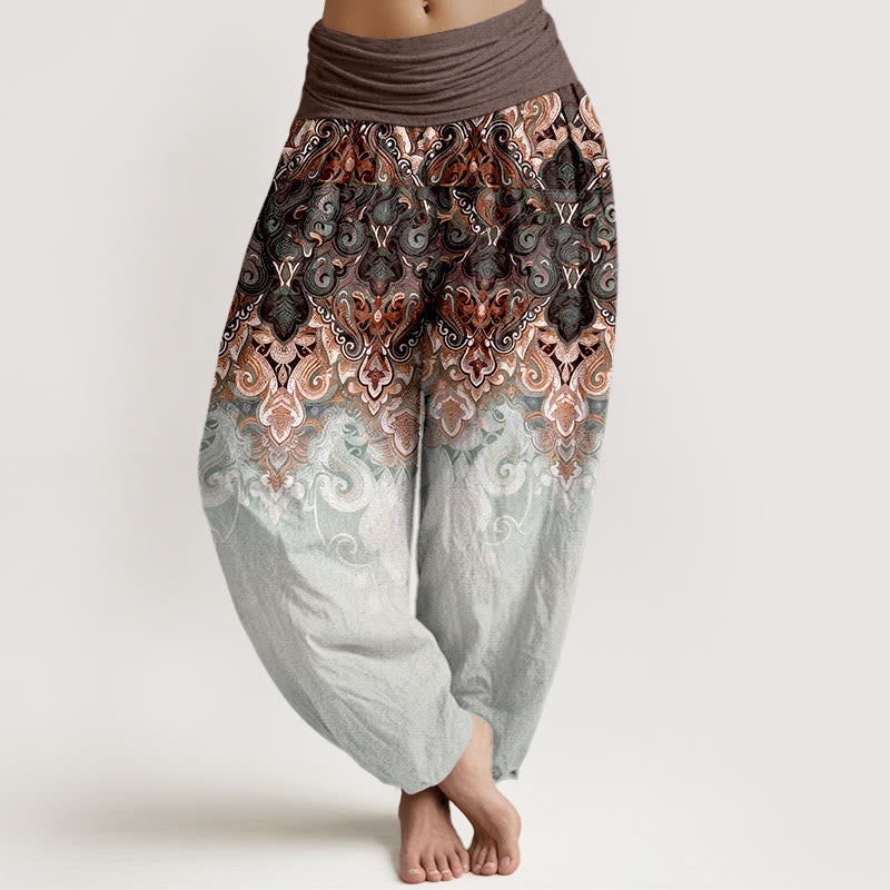 Buddha Stones Paisley Floral Gradient Design Women's Pure Cotton Elastic Waist Harem Pants - Sienna - US16,UK/AU20,EU48 (3XL) - image 5