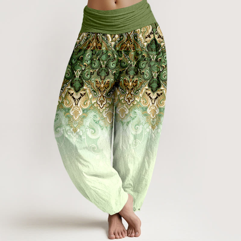 Buddha Stones Paisley Floral Gradient Design Women's Pure Cotton Elastic Waist Harem Pants - OliveDrab - US16,UK/AU20,EU48 (3XL) - image 8