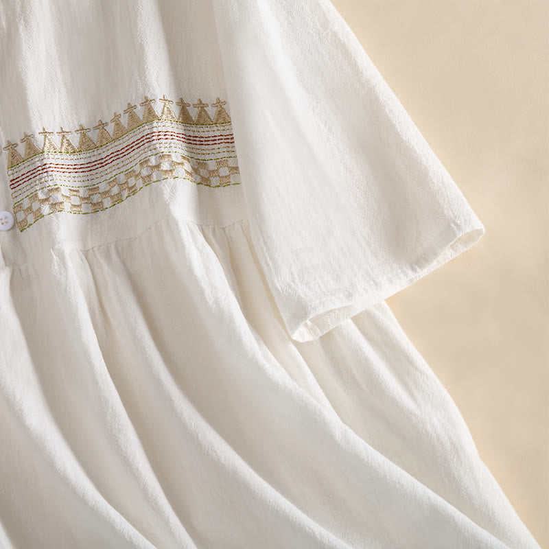Buddha Stones Embroidery Geometry Half Sleeve Women's Midi Dress With Pockets - image 6