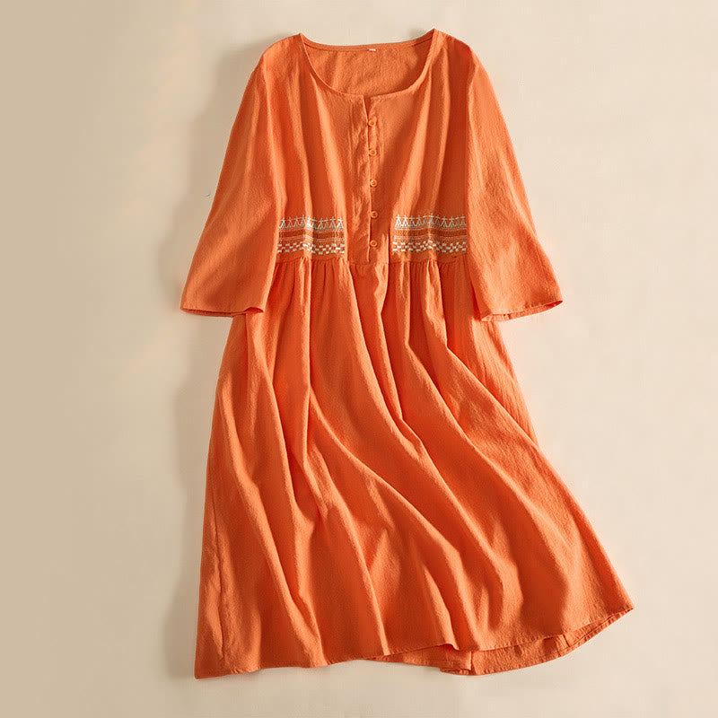 Buddha Stones Embroidery Geometry Half Sleeve Women's Midi Dress With Pockets - Orange - US14,UK/AU18,EU46 (4XL) - image 9