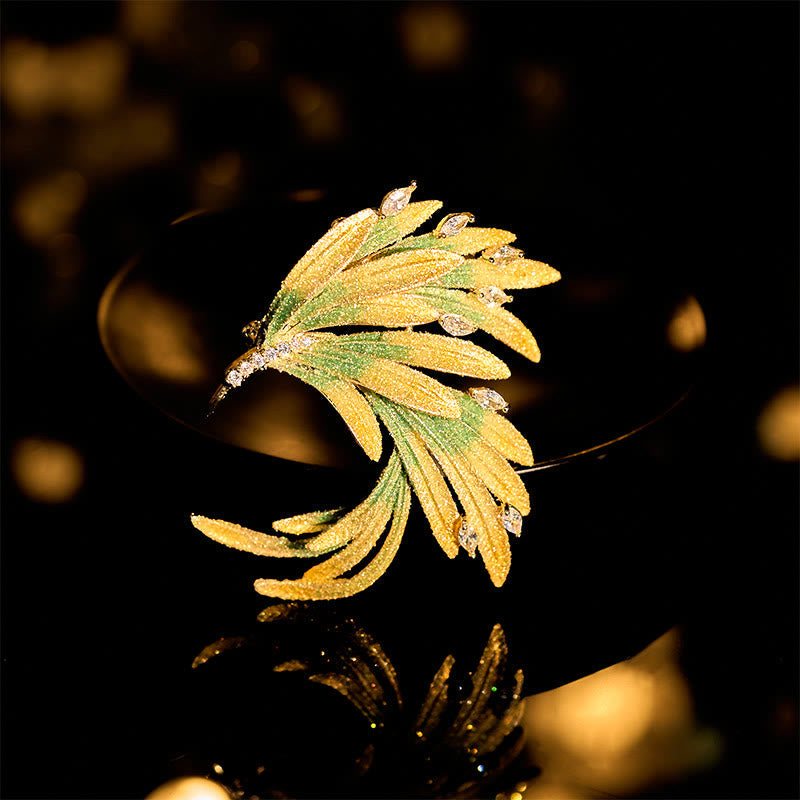Buddha Stones Phoenix Feather Strength Copper Brooch - Green Phoenix About 4.5*4.4cm - image 0