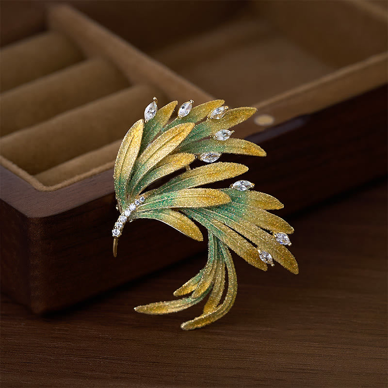 Buddha Stones Phoenix Feather Strength Copper Brooch - image 1