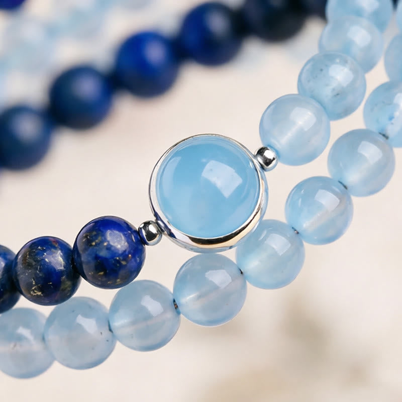 Buddha Stones Natural Aquamarine Lapis Lazuli Healing Bracelet - image 9