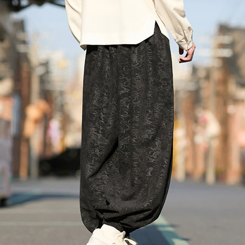 Buddha Stones Black Jacquard Drawstring Elastic Cuff Men's Harem Pants With Pockets - image 5