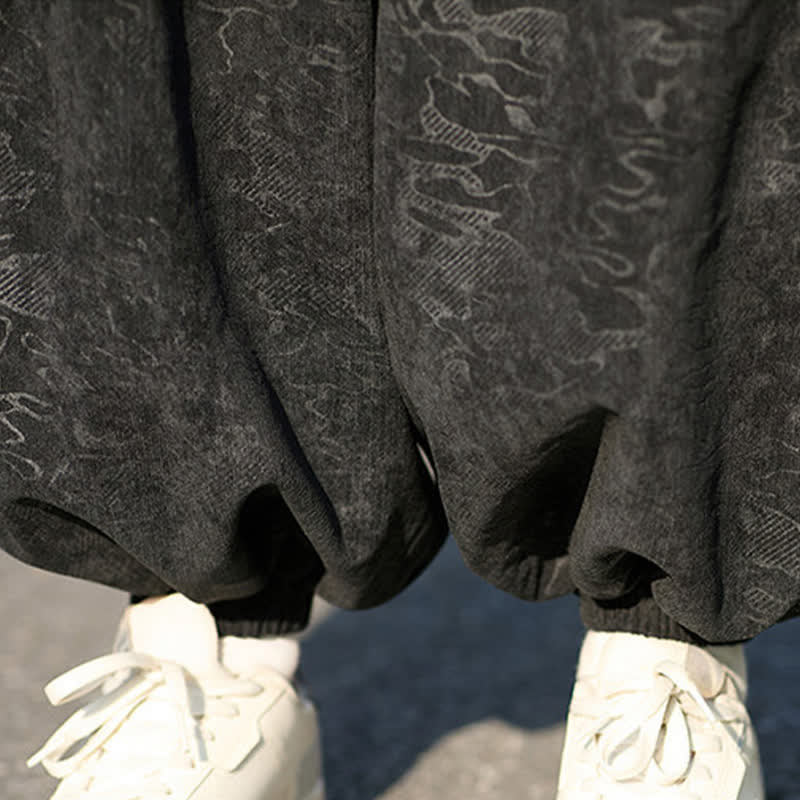 Buddha Stones Black Jacquard Drawstring Elastic Cuff Men's Harem Pants With Pockets - image 9