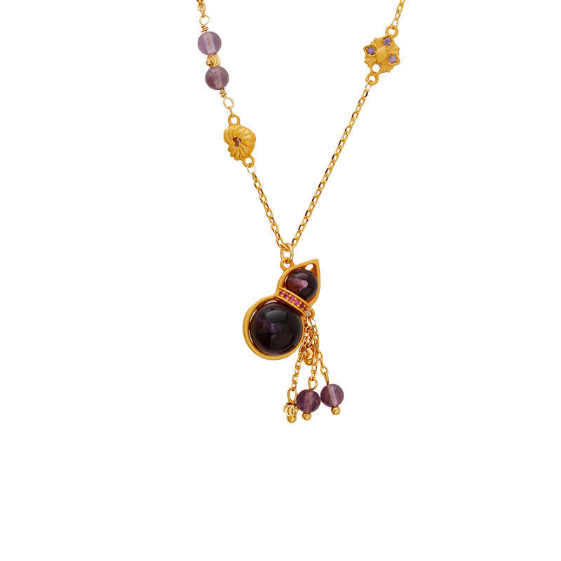 Buddha Stones Gourd Tassel Amethyst Copper Chain Meditation Necklace Pendant - image 6