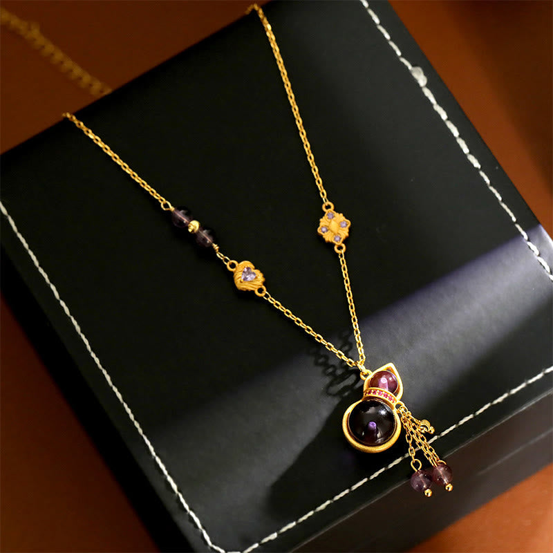 Buddha Stones Gourd Tassel Amethyst Copper Chain Meditation Necklace Pendant - Gourd(Pendant Size: About 3*1.4cm) - image 1