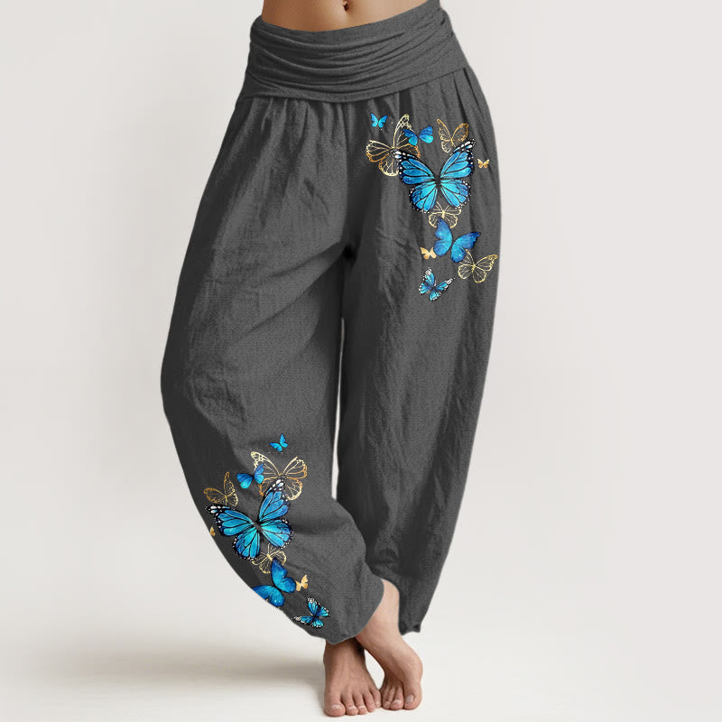 Buddha Stones Cotton Butterfly Pattern Women's Elastic Waist Harem Pants - DimGray - US16,UK/AU20,EU48 (3XL) - image 8