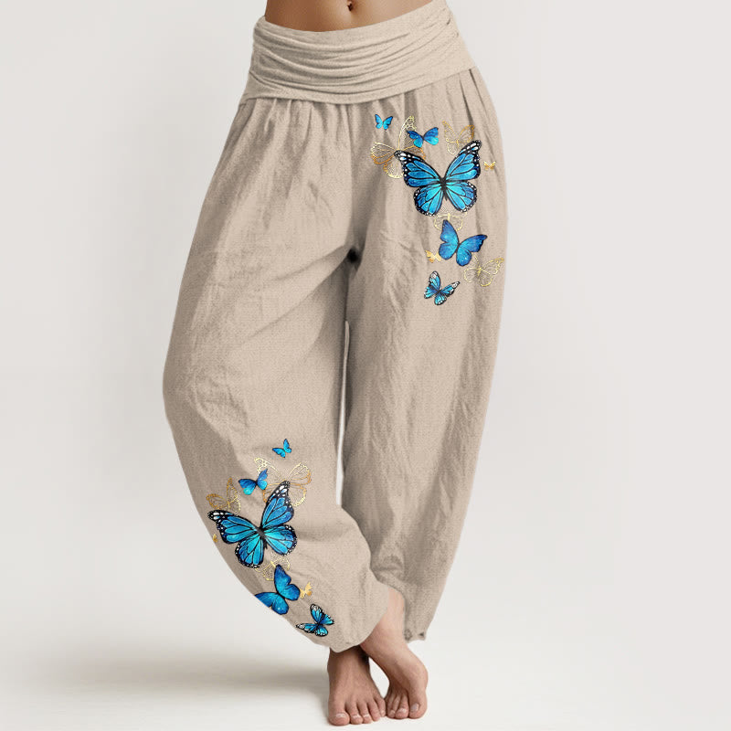 Buddha Stones Cotton Butterfly Pattern Women's Elastic Waist Harem Pants - Tan - US16,UK/AU20,EU48 (3XL) - image 11
