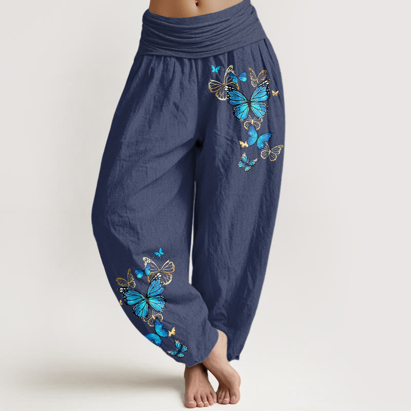 Buddha Stones Cotton Butterfly Pattern Women's Elastic Waist Harem Pants - DarkSlateBlue - US16,UK/AU20,EU48 (3XL) - image 5