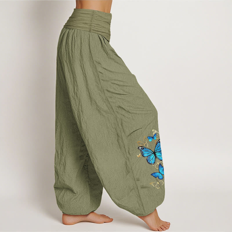 Buddha Stones Cotton Butterfly Pattern Women's Elastic Waist Harem Pants - image 15