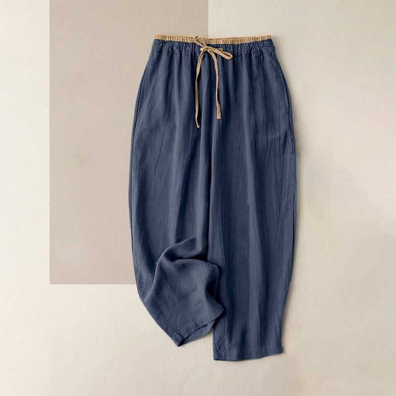 Buddha Stones Casual Solid Color Cotton Linen Drawstring Women's Pants With Pockets - SteelBlue - US16,UK/AU20,EU48 (3XL) - image 7