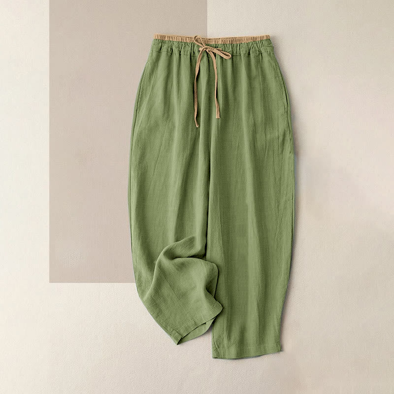 Buddha Stones Casual Solid Color Cotton Linen Drawstring Women's Pants With Pockets - LightGreen - US16,UK/AU20,EU48 (3XL) - image 8