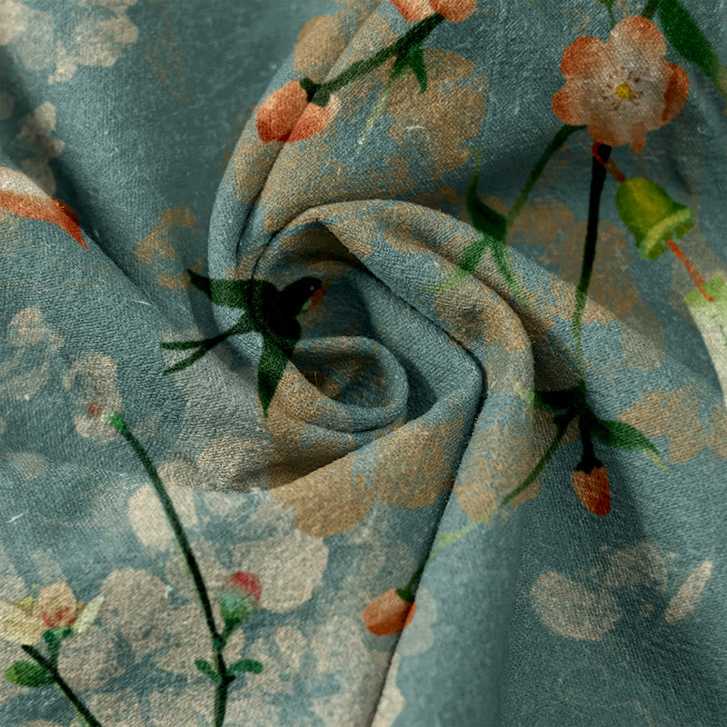 Buddha Stones Cotton Casual Peach Blossoms Flying Geese Pattern Women's Elastic Waist Pants With Pockets - image 3
