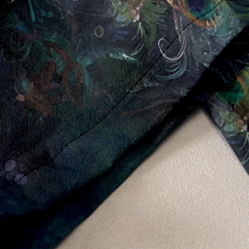 Buddha Stones Cotton Casual Gorgeous Peacock Pattern Women's Elastic Waist Pants With Pockets - image 2