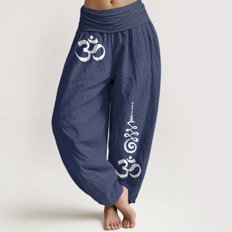 Buddha Stones Cotton Calm OM Energy Lines Pattern Women's Elastic Waist Harem Pants - DarkSlateBlue - US16,UK/AU20,EU48 (3XL) - image 5