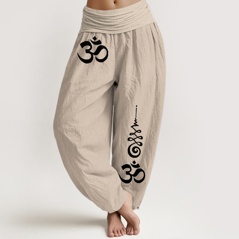 Buddha Stones Cotton Calm OM Energy Lines Pattern Women's Elastic Waist Harem Pants - Tan - US16,UK/AU20,EU48 (3XL) - image 11