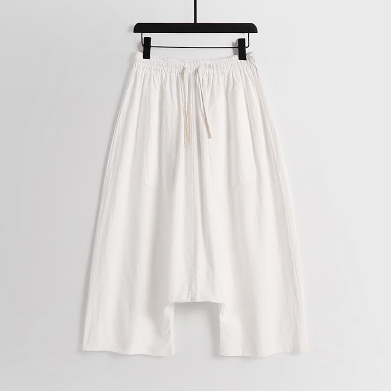 Buddha Stones Plain Drop Crotch Design Cotton Linen Men's Harem 7-8 Length Pants - White - US/UK/AU54,EU64 (9XL) - image 9