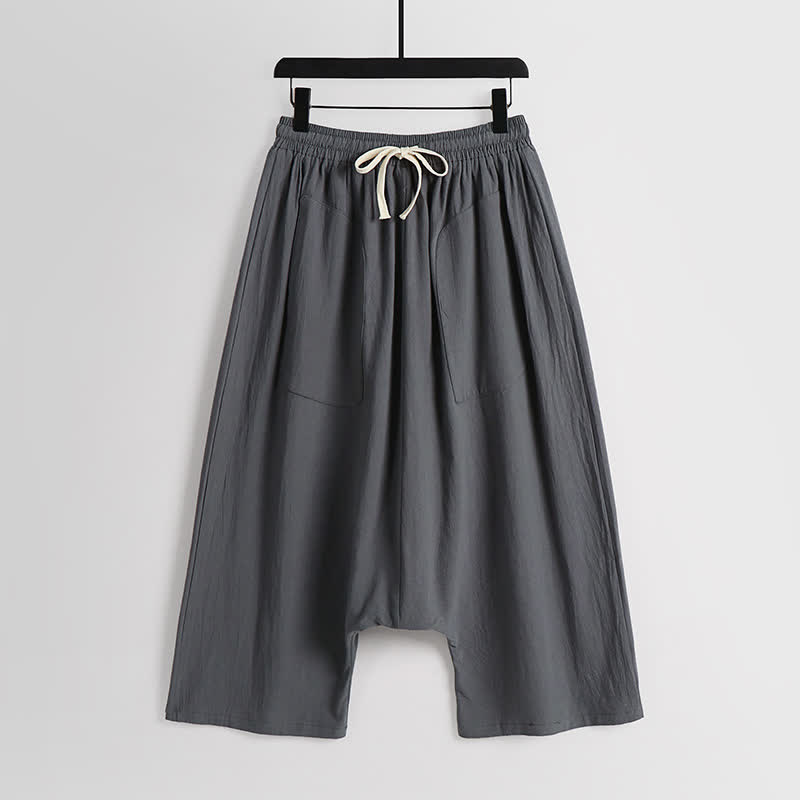 Buddha Stones Plain Drop Crotch Design Cotton Linen Men's Harem 7-8 Length Pants - DimGray - US/UK/AU54,EU64 (9XL) - image 10