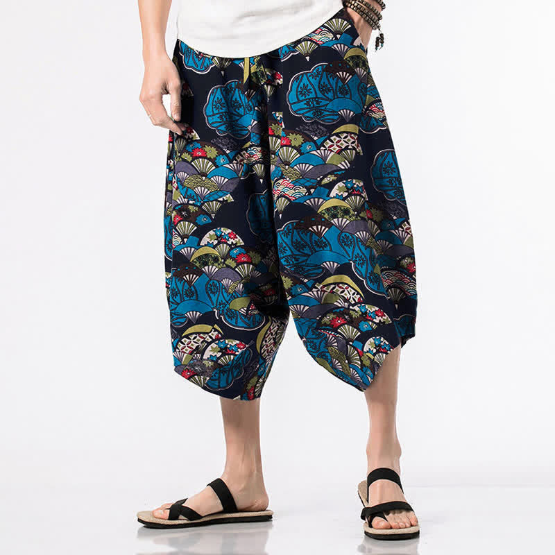 Buddha Stones Ethnic Printing Floral Geometric Pattern Men's Harem 7-8 Length Pants With Pockets - Fan - US/UK/AU46,EU56 (5XL) - image 0