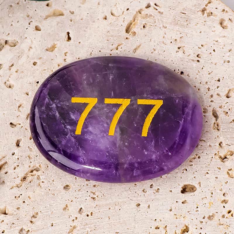 Buddha Stones Angel Numbers White Crystal Red Jasper Dalmatian Jasper Pink Crystal Green Aventurine Meditation Decoration - 777 Angel Number&Amethyst 4.5*3.5*0.7cm - image 23