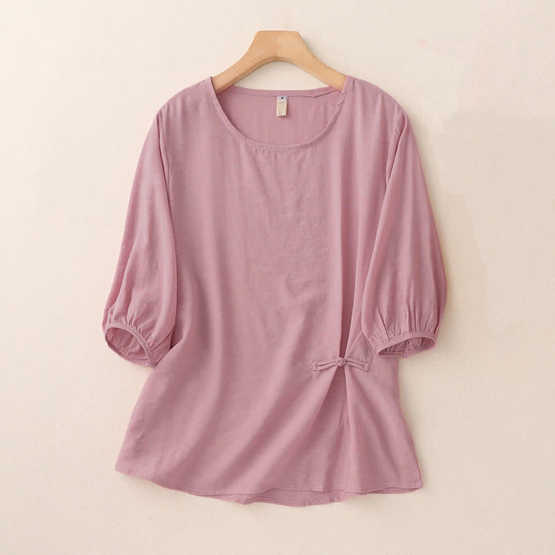 Buddha Stones Solid Color Frog-Button Design Puff Short Sleeve Women's T-Shirt - LightCoral - US8-10,UK/AU12-14,EU40-42 (2XL) - image 1