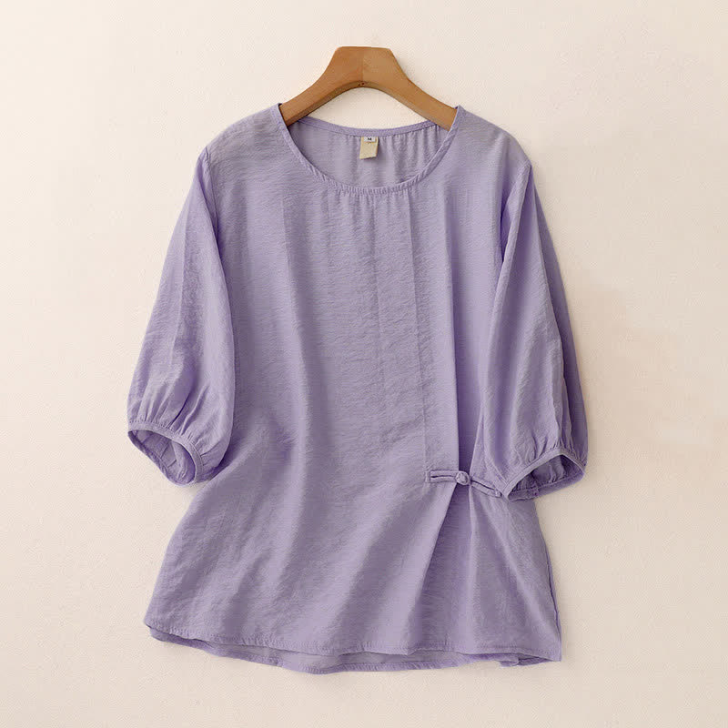 Buddha Stones Solid Color Frog-Button Design Puff Short Sleeve Women's T-Shirt - MediumPurple - US8-10,UK/AU12-14,EU40-42 (2XL) - image 14