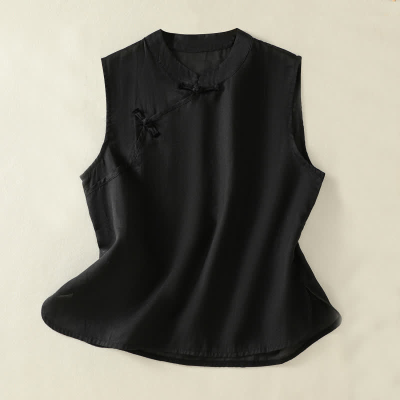 Buddha Stones Summer Retro Plain Frog-Button Stand Collar Women's Sleeveless Vest - Black - US12,UK/AU16,EU44 (2XL) - image 13