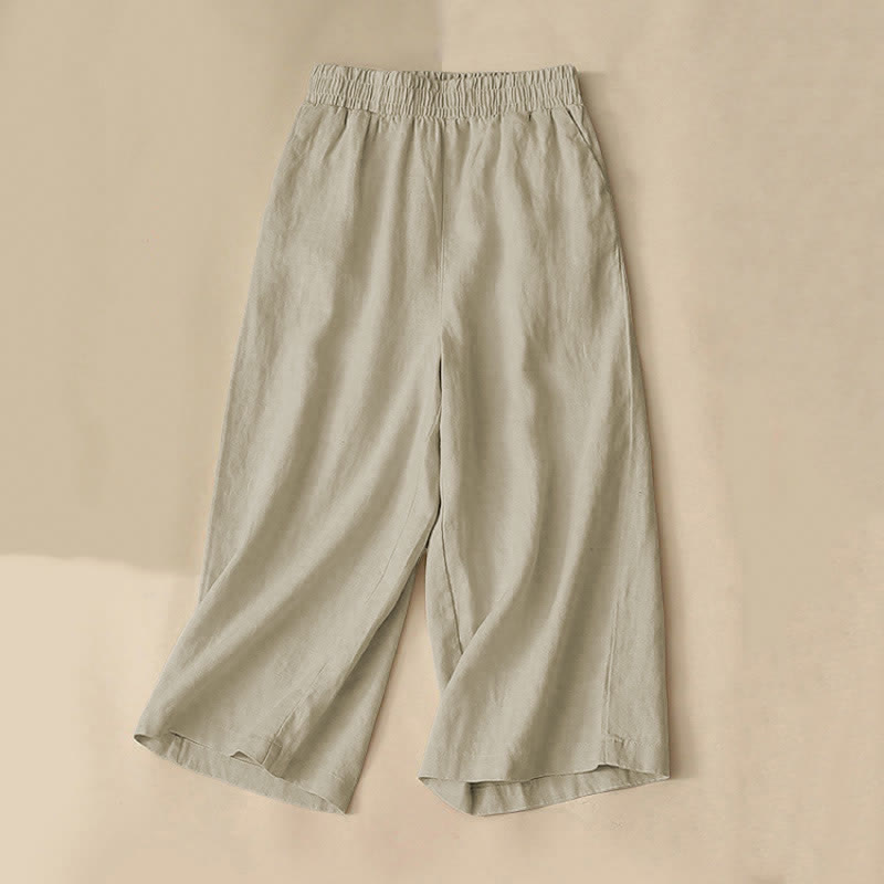 Buddha Stones High Waist Capri Cropped Women's Wide Leg Cotton Pants With Pockets - DarkKhaki - US8-10,UK/AU12-14,EU40-42 (2XL) - image 10