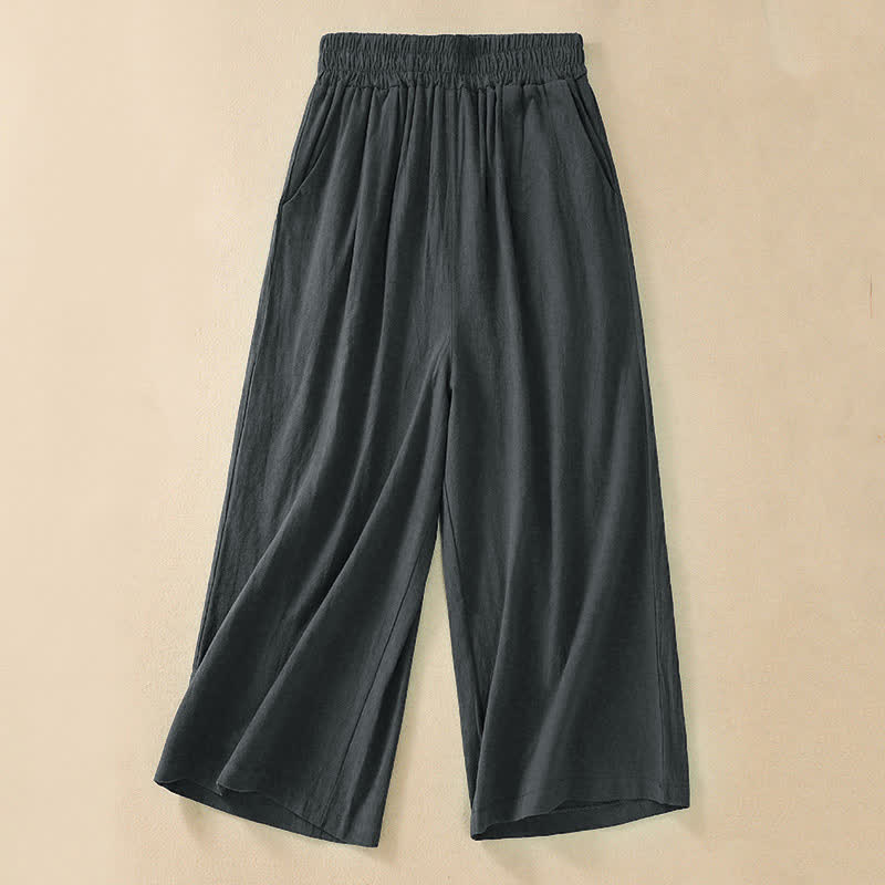 Buddha Stones High Waist Capri Cropped Women's Wide Leg Cotton Pants With Pockets - DarkSlateGray - US8-10,UK/AU12-14,EU40-42 (2XL) - image 18