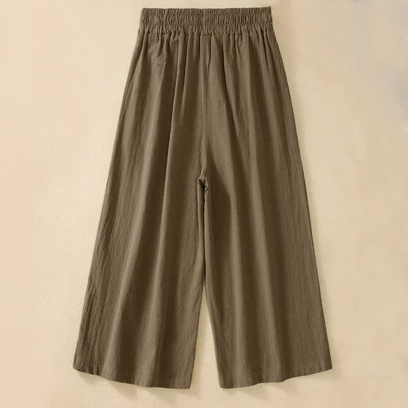 Buddha Stones High Waist Capri Cropped Women's Wide Leg Cotton Pants With Pockets - SaddleBrown - US8-10,UK/AU12-14,EU40-42 (2XL) - image 1
