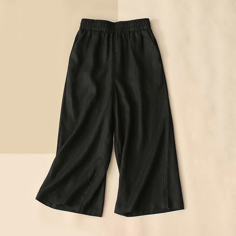 Buddha Stones High Waist Capri Cropped Women's Wide Leg Cotton Pants With Pockets - MidnightBlue - US8-10,UK/AU12-14,EU40-42 (2XL) - image 8