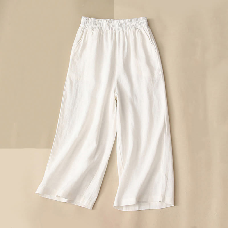 Buddha Stones High Waist Capri Cropped Women's Wide Leg Cotton Pants With Pockets - White - US8-10,UK/AU12-14,EU40-42 (2XL) - image 7