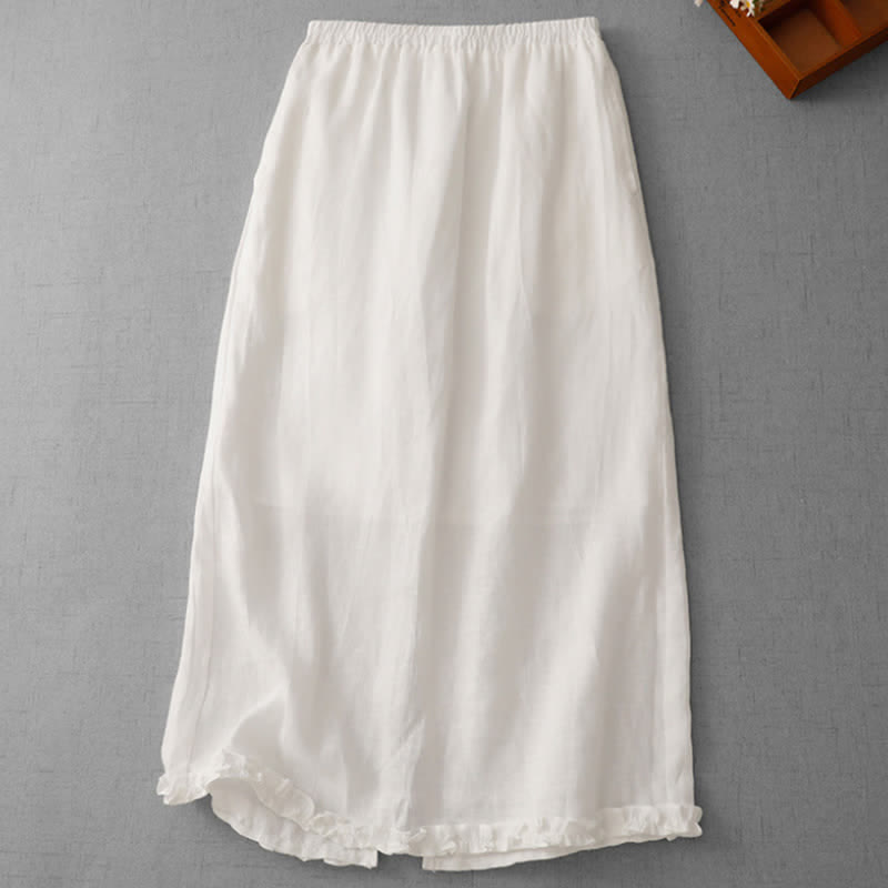 Buddha Stones Commute Elastic Waistband Pleated Hem Capri Length Women's Lined Skirt With Pockets - White - US8-10,UK/AU12-14,EU40-42 (2XL) - image 9