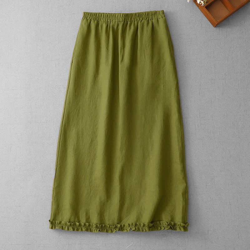 Buddha Stones Commute Elastic Waistband Pleated Hem Capri Length Women's Lined Skirt With Pockets - OliveDrab - US8-10,UK/AU12-14,EU40-42 (2XL) - image 0