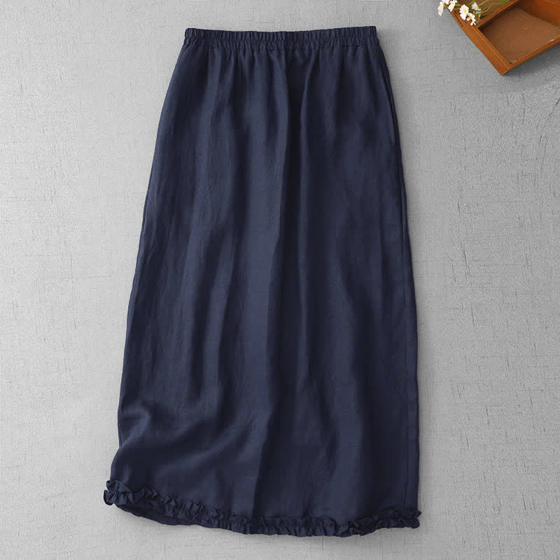 Buddha Stones Commute Elastic Waistband Pleated Hem Capri Length Women's Lined Skirt With Pockets - MidnightBlue - US8-10,UK/AU12-14,EU40-42 (2XL) - image 16