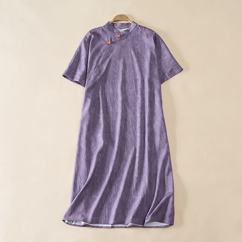 Buddha Stones Summer Crew Neck Plain Short Sleeve Below Knee Dress - MediumPurple - US14,UK/AU18,EU46 (2XL) - image 0