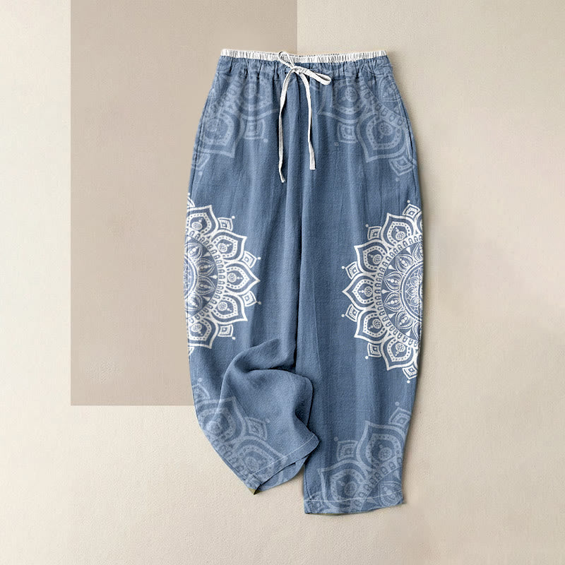 Buddha Stones Pure Cotton Mandala Pattern Women's Elastic Waist Pants With Pockets - CornflowerBlue - US16,UK/AU20,EU48 (3XL) - image 3