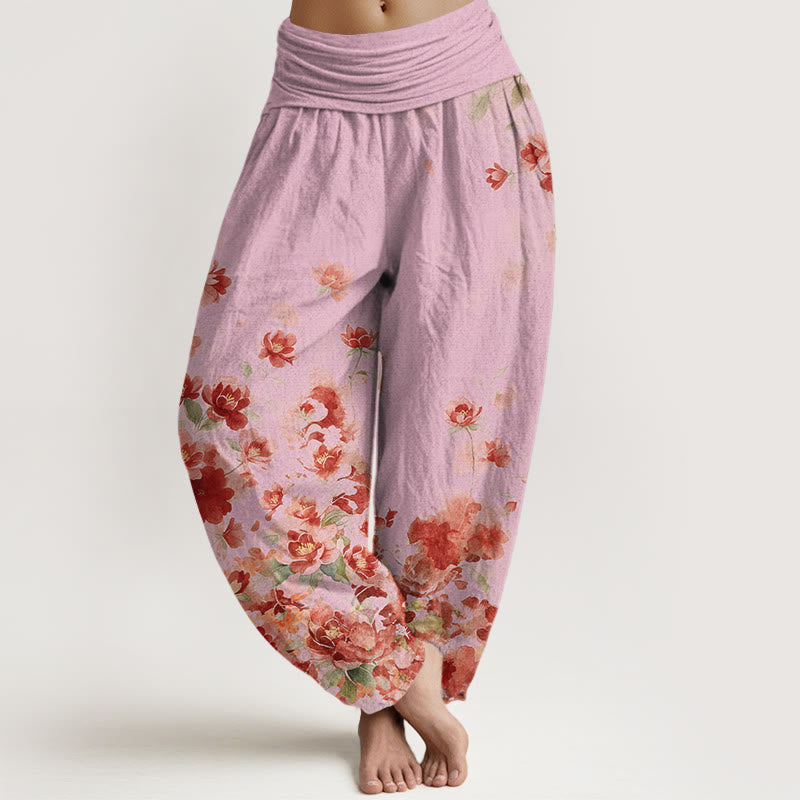 Buddha Stones Cotton Camellia Peony Blossom Pattern Women's Elastic Waist Harem Pants - LightPink - US16,UK/AU20,EU48 (3XL) - image 8