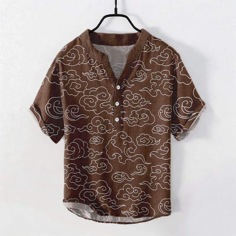 Buddha Stones Cotton Cloud Pattern Men's Short Sleeve Half Button Shirt - SaddleBrown - US/UK/AU50,EU60 (5XL) - image 7