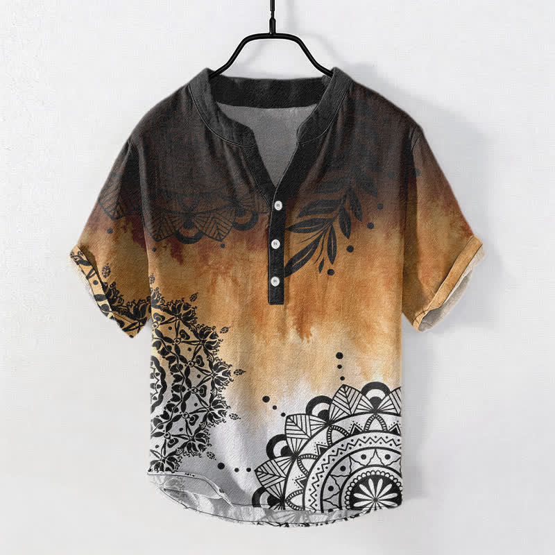 Buddha Stones Cotton Mandala Pattern Men's Short Sleeve Half Button Shirt - Peru - US/UK/AU50,EU60 (5XL) - image 7