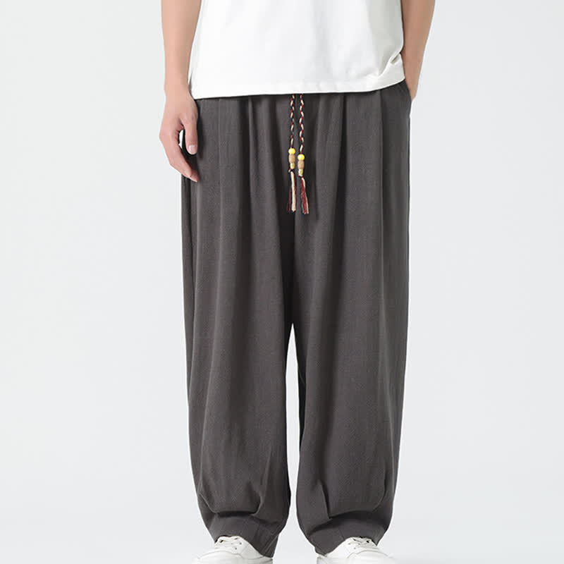 Buddha Stones Summer Drawstring Ankle Length Solid Color Men's Straight Leg Pants - DimGray - US/UK/AU46,EU56 (5XL) - image 7