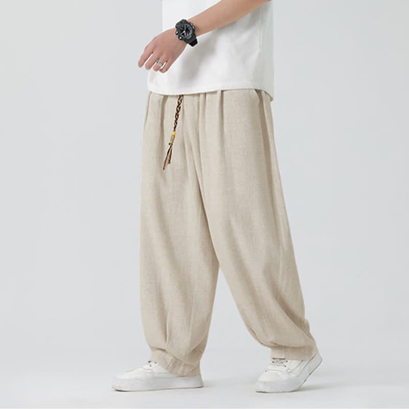 Buddha Stones Summer Drawstring Ankle Length Solid Color Men's Straight Leg Pants - Beige - US/UK/AU46,EU56 (5XL) - image 0