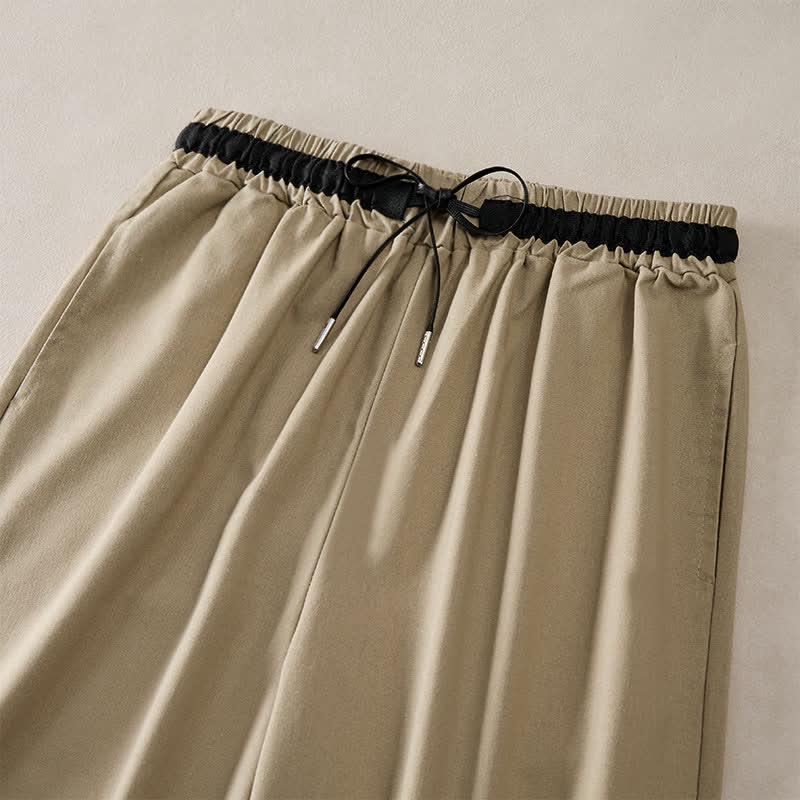 Buddha Stones Commute Drawstring Cotton Cropped Women's Wide Leg Pants With Pockets - image 6