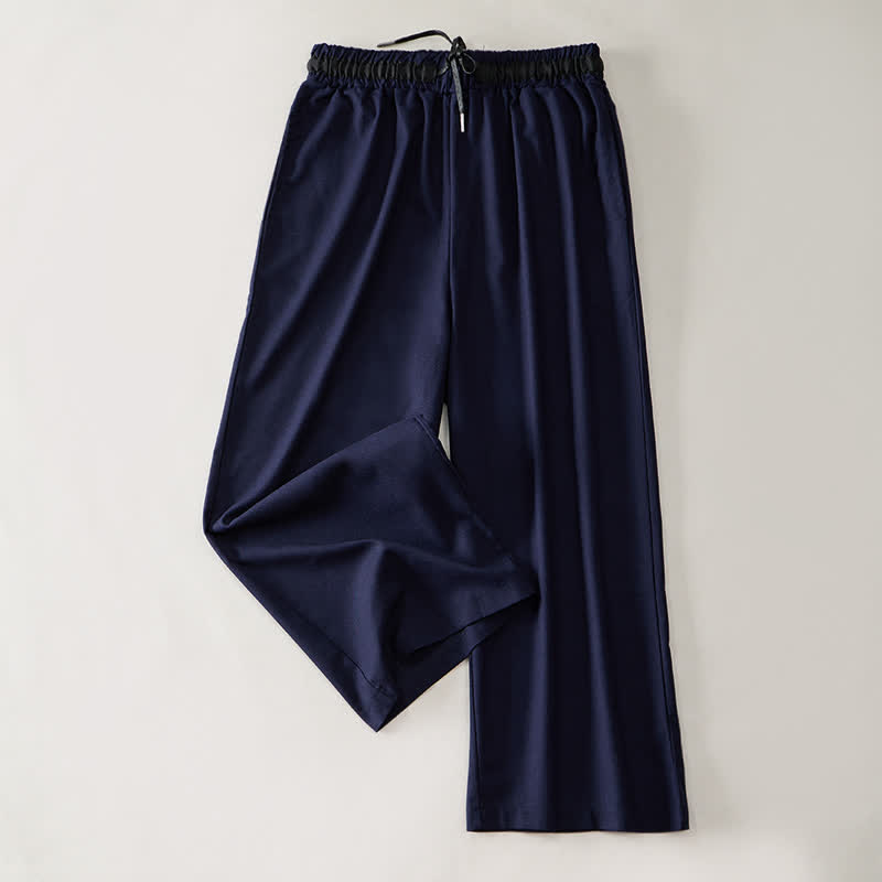 Buddha Stones Commute Drawstring Cotton Cropped Women's Wide Leg Pants With Pockets - MidnightBlue - US12,UK/AU16,EU44 (3XL) - image 11