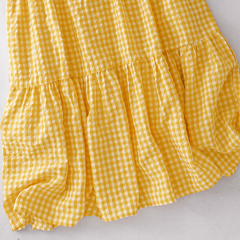 Buddha Stones Crew Neck Sleeveless Plaid Summer Cotton Knee Length Dress - image 4